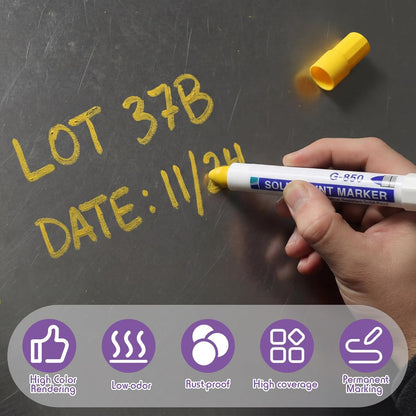 2 Pcs Solid Paint Markers Waterproof Fade Resistant Permanent Marker Pens for Metal Tire Glass Wood Home and Industrial Long Lasting Pens Suitable for Wet Oil Concrete Surfaces