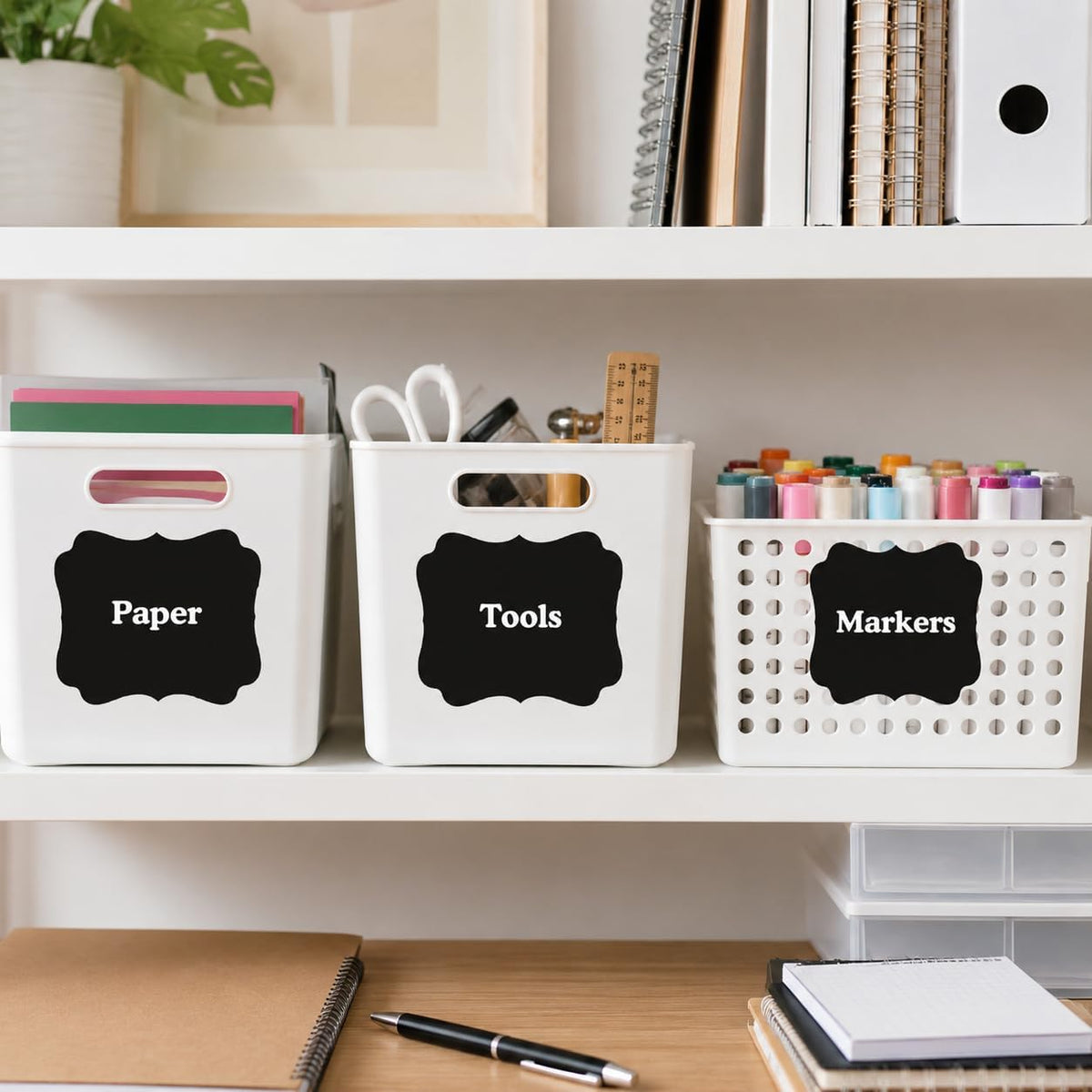 18 Extra Large Reusable Chalkboard Labels, 5 x 7 Inch Vinyl | 18 cuttable black vinyl chalkboard labels for storage bins, pantry containers, classroom supplies, garage totes, and signs