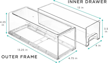 Clear Stackable Storage Drawers with Pull-Out Bins (Large) | Easy-access plastic organization for pantries, offices, bathrooms and closets; supports sorting and visibility.