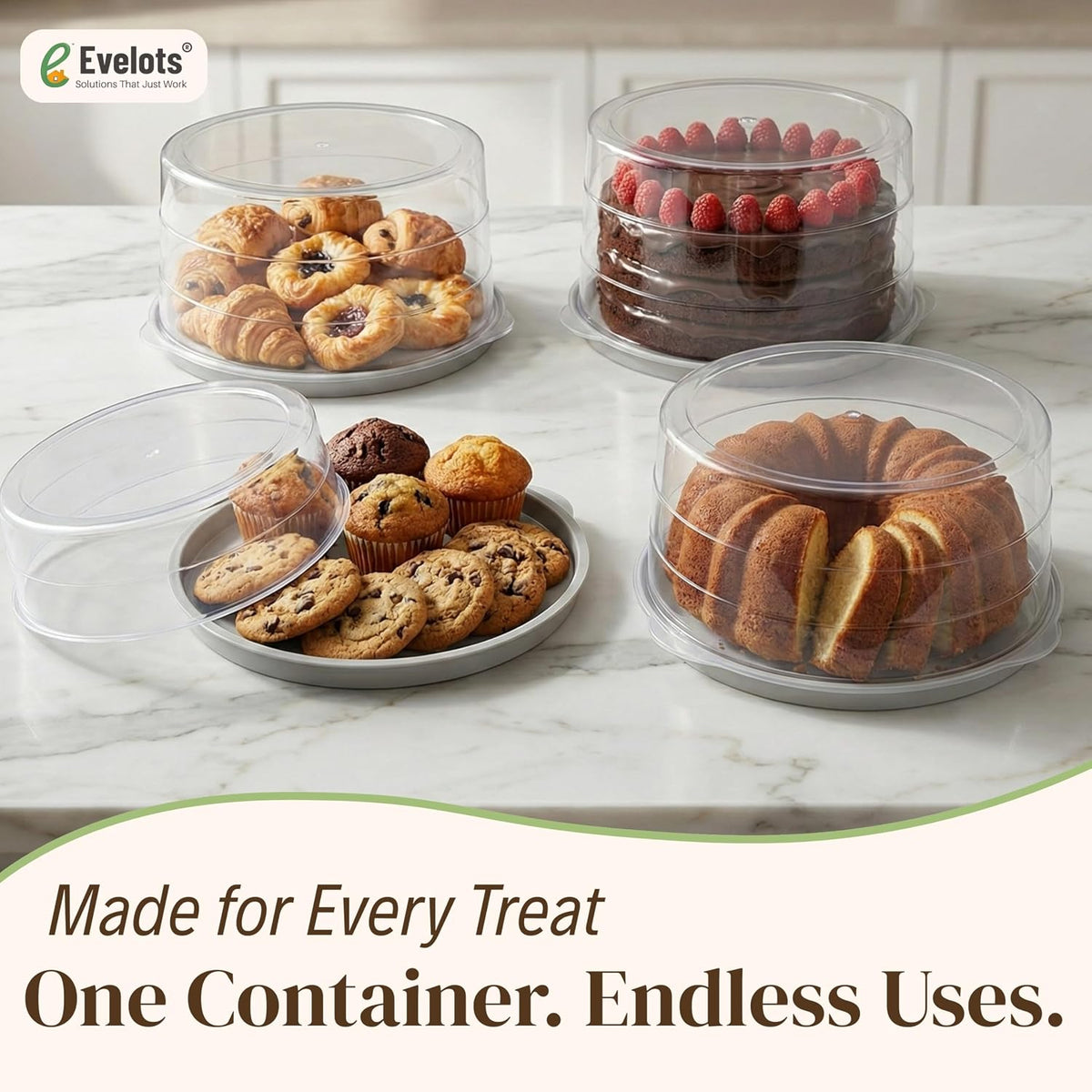 Evelots 10-Inch Airtight Food Storage Container with Lid - Portable Carrier for Pies, Cakes, Cupcakes & More - BPA-Free Clear Plastic - Secure & Easy Transport