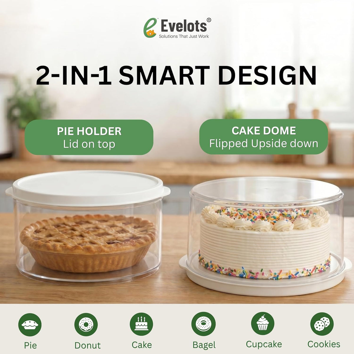 Evelots 10-Inch Airtight Food Storage Container with Lid - Portable Carrier for Pies, Cakes, Cupcakes & More - BPA-Free Clear Plastic - Secure & Easy Transport