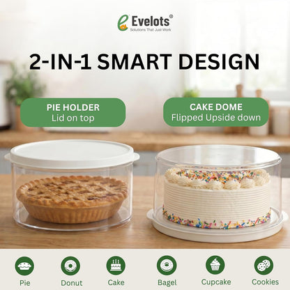 Evelots 10-Inch Airtight Food Storage Container with Lid - Portable Carrier for Pies, Cakes, Cupcakes & More - BPA-Free Clear Plastic - Secure & Easy Transport