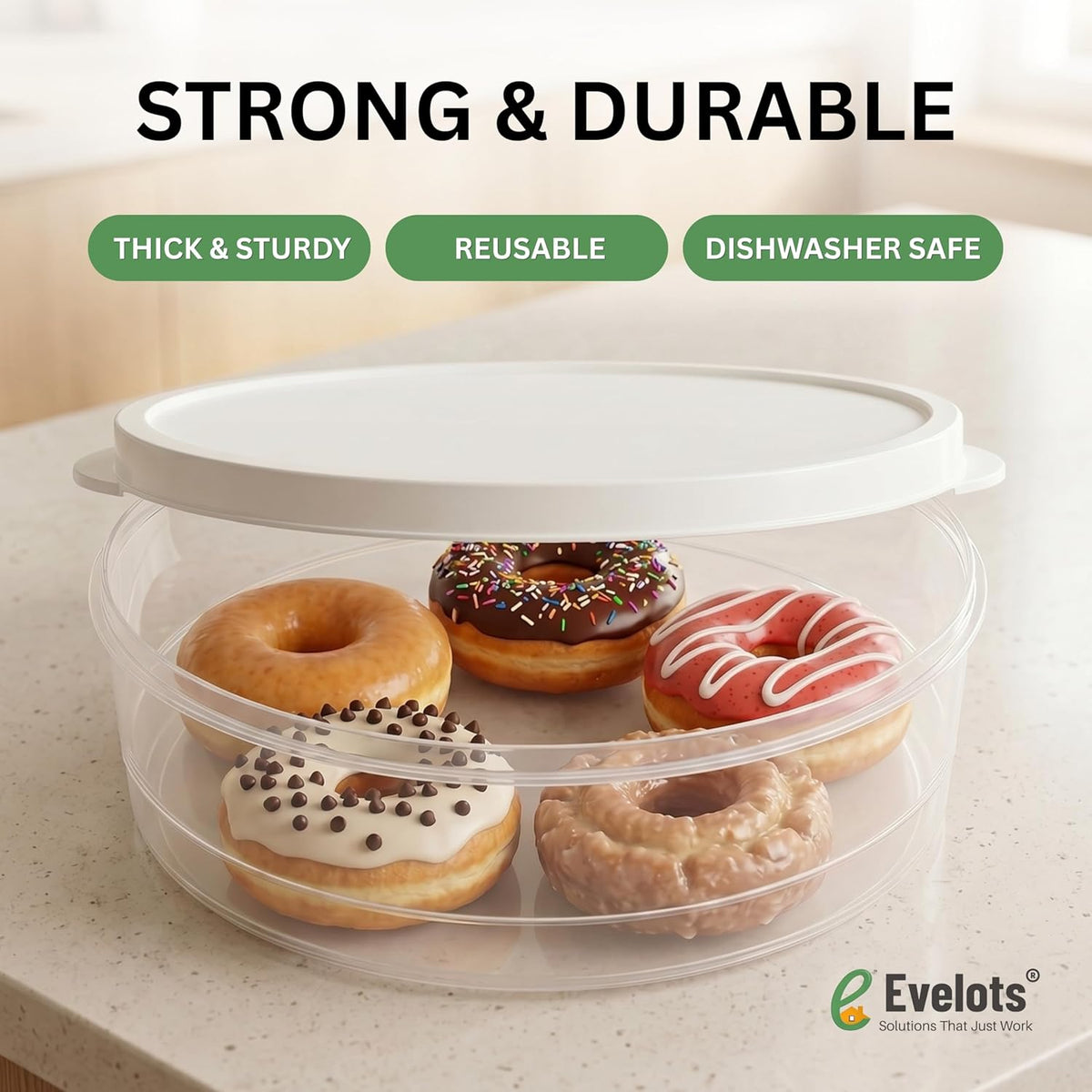 Evelots 10-Inch Airtight Food Storage Container with Lid - Portable Carrier for Pies, Cakes, Cupcakes & More - BPA-Free Clear Plastic - Secure & Easy Transport