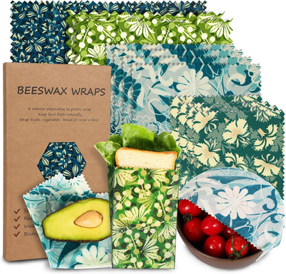 Reusable Beeswax Wrap, Eco-Friendly Beeswax Wraps For Food, Organic, Sustainable, Biodegradable, Zero Waste, Plastic-Free Food Storage (Flowers and Leaves)
