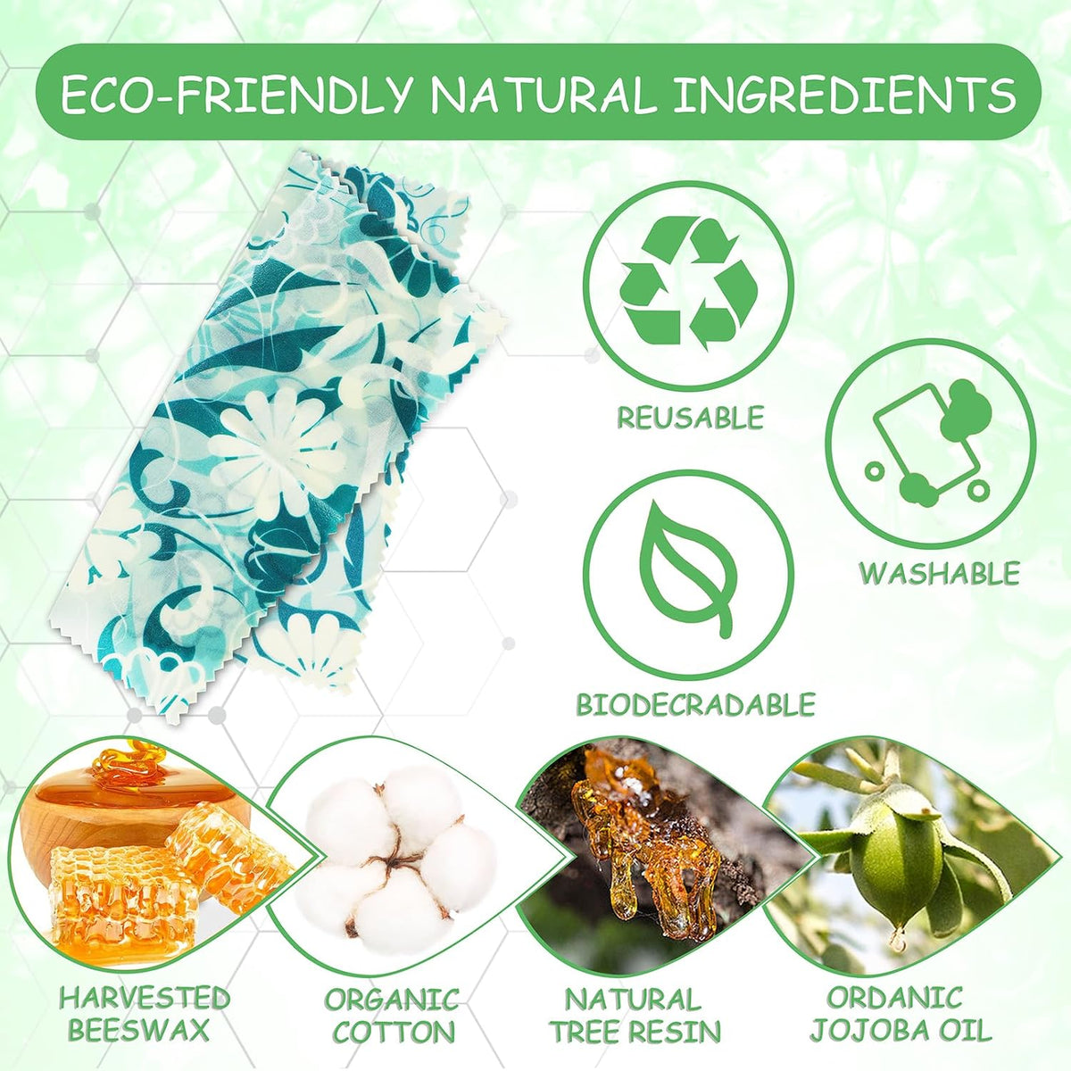 Reusable Beeswax Wrap, Eco-Friendly Beeswax Wraps For Food, Organic, Sustainable, Biodegradable, Zero Waste, Plastic-Free Food Storage (Flowers and Leaves)
