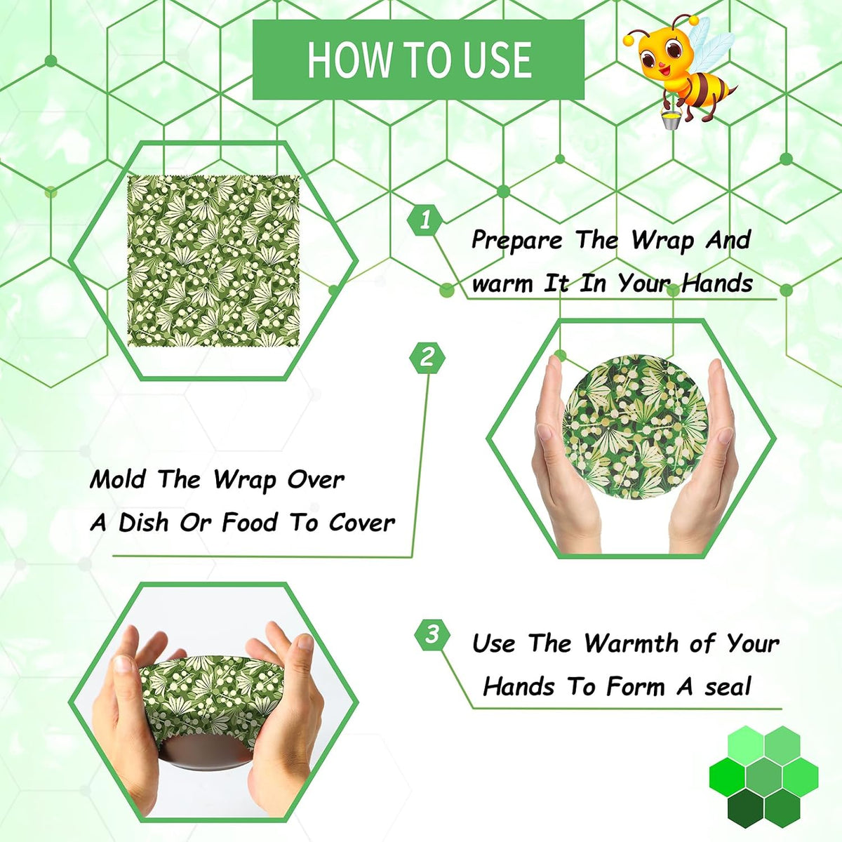 Reusable Beeswax Wrap, Eco-Friendly Beeswax Wraps For Food, Organic, Sustainable, Biodegradable, Zero Waste, Plastic-Free Food Storage (Flowers and Leaves)