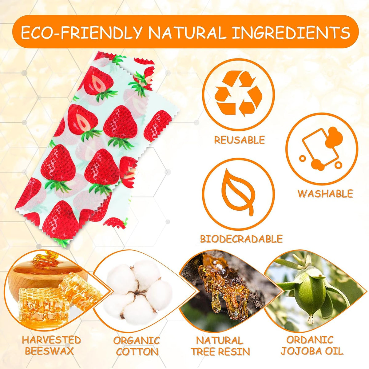 Reusable Beeswax Wrap, Eco-Friendly Beeswax Wraps For Food, Organic, Sustainable, Biodegradable, Zero Waste, Plastic-Free Food Storage (Flowers and Leaves)