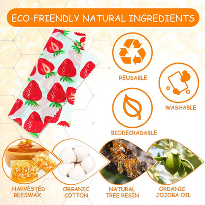 Reusable Beeswax Wrap, Eco-Friendly Beeswax Wraps For Food, Organic, Sustainable, Biodegradable, Zero Waste, Plastic-Free Food Storage (Flowers and Leaves)
