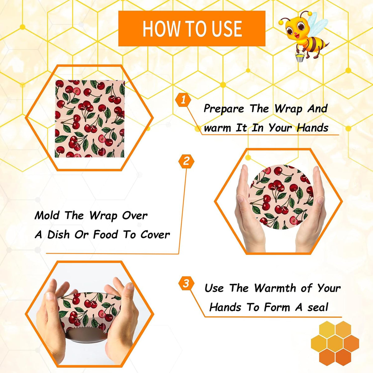 Reusable Beeswax Wrap, Eco-Friendly Beeswax Wraps For Food, Organic, Sustainable, Biodegradable, Zero Waste, Plastic-Free Food Storage (Flowers and Leaves)