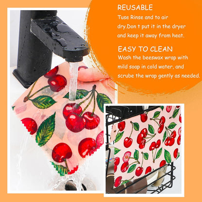 Reusable Beeswax Wrap, Eco-Friendly Beeswax Wraps For Food, Organic, Sustainable, Biodegradable, Zero Waste, Plastic-Free Food Storage (Flowers and Leaves)