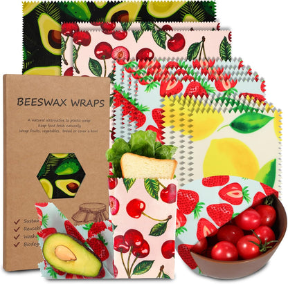 Reusable Beeswax Wrap, Eco-Friendly Beeswax Wraps For Food, Organic, Sustainable, Biodegradable, Zero Waste, Plastic-Free Food Storage (Flowers and Leaves)