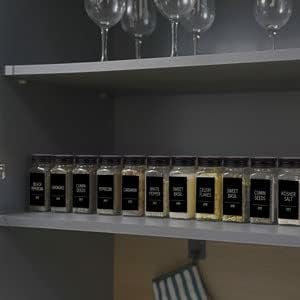 66 Pack Glass Spice Jars with Labels, 4oz Spice Containers | Square Spice Bottles with Black Caps, Shaker Lids, 547 Labels, Funnel & Chalk Pen. Keep Seasoning Jars Neat and Organized