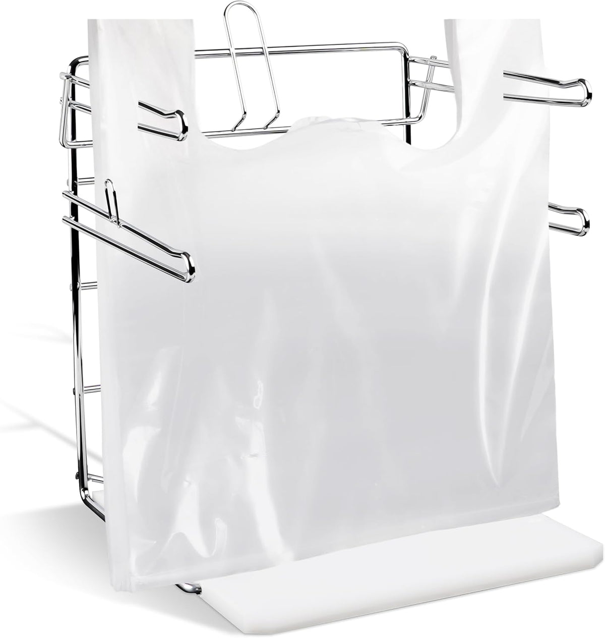 Bag Holder Stand for Plastic Bags – 15.7”Wx12.4”Dx12.4”H Metal Grocery Sack Holder and Dispenser Chrome T Shirt Bag Holder Rack Shopping Bag Holders for Grocery Bags for Retail and Store Use