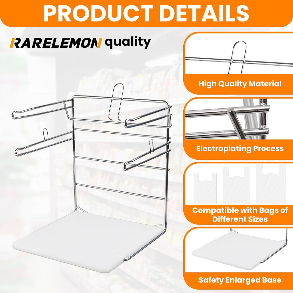 Bag Holder Stand for Plastic Bags – 15.7”Wx12.4”Dx12.4”H Metal Grocery Sack Holder and Dispenser Chrome T Shirt Bag Holder Rack Shopping Bag Holders for Grocery Bags for Retail and Store Use