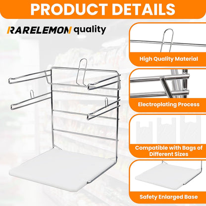 Bag Holder Stand for Plastic Bags – 15.7”Wx12.4”Dx12.4”H Metal Grocery Sack Holder and Dispenser Chrome T Shirt Bag Holder Rack Shopping Bag Holders for Grocery Bags for Retail and Store Use