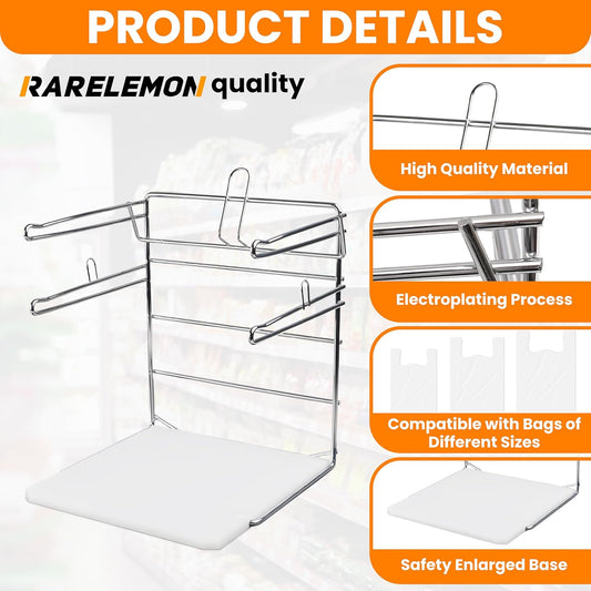 Bag Holder Stand for Plastic Bags – 15.7”Wx12.4”Dx12.4”H Metal Grocery Sack Holder and Dispenser Chrome T Shirt Bag Holder Rack Shopping Bag Holders for Grocery Bags for Retail and Store Use
