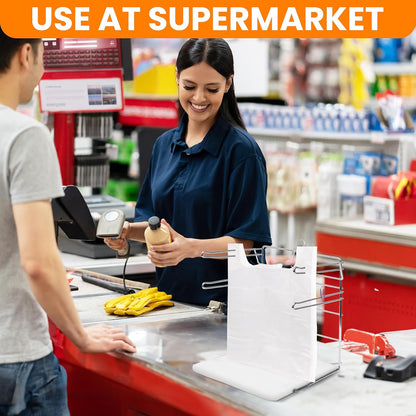 Bag Holder Stand for Plastic Bags – 15.7”Wx12.4”Dx12.4”H Metal Grocery Sack Holder and Dispenser Chrome T Shirt Bag Holder Rack Shopping Bag Holders for Grocery Bags for Retail and Store Use