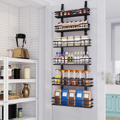 Eastherry Over The Door Pantry Organizer，9-Tier Over The Door Organizer with Adjustable Basket，Metal Hanging Pantry Organizers and Storage for Kitchen, Back of Door Seasoning Rack (Black)