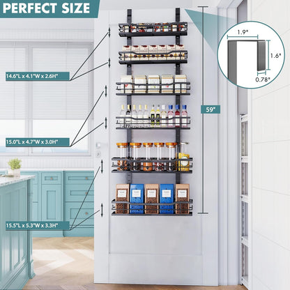 Eastherry Over The Door Pantry Organizer，9-Tier Over The Door Organizer with Adjustable Basket，Metal Hanging Pantry Organizers and Storage for Kitchen, Back of Door Seasoning Rack (Black)