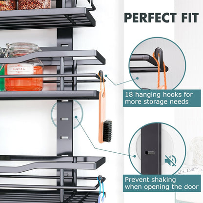 Eastherry Over The Door Pantry Organizer，9-Tier Over The Door Organizer with Adjustable Basket，Metal Hanging Pantry Organizers and Storage for Kitchen, Back of Door Seasoning Rack (Black)