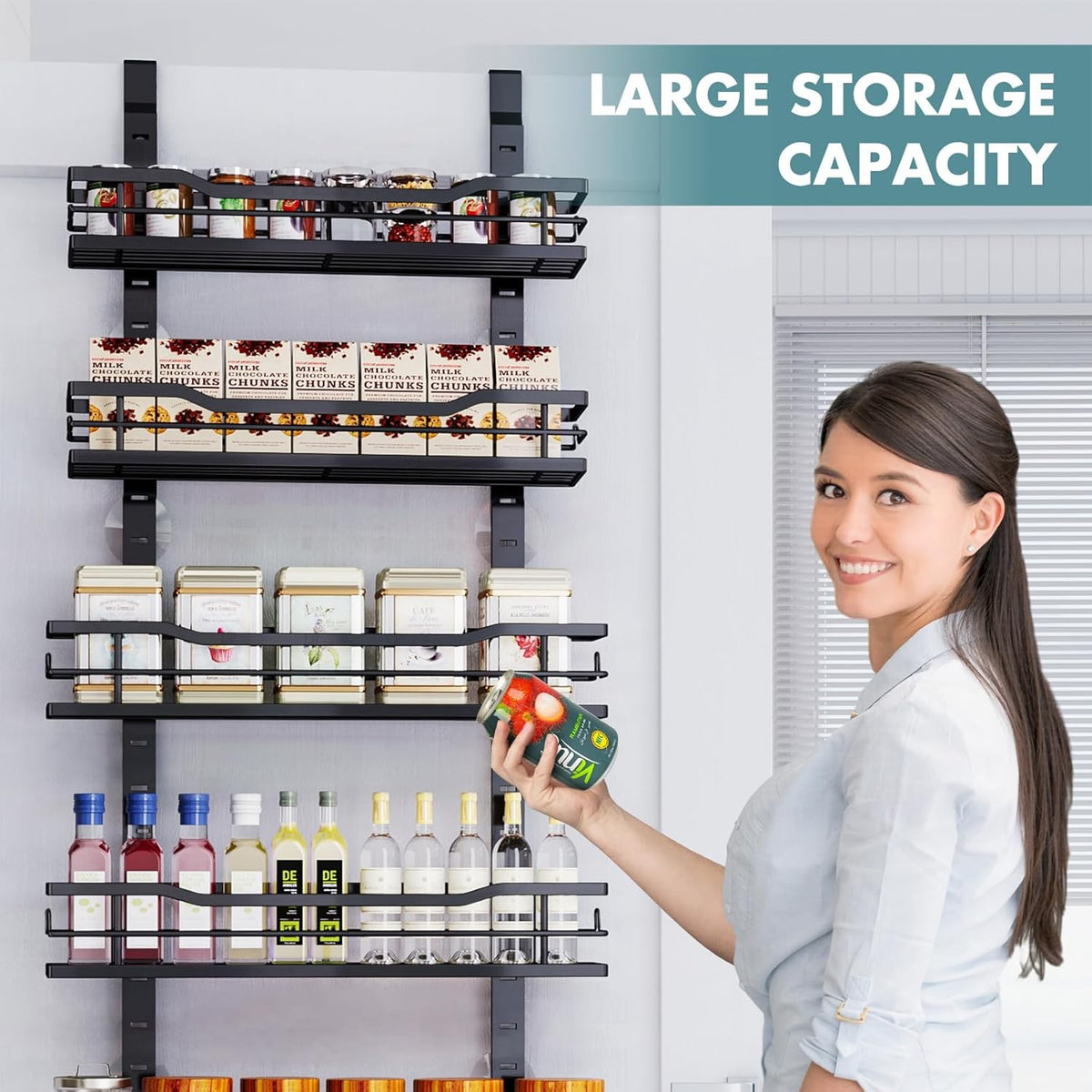 Eastherry Over The Door Pantry Organizer，9-Tier Over The Door Organizer with Adjustable Basket，Metal Hanging Pantry Organizers and Storage for Kitchen, Back of Door Seasoning Rack (Black)