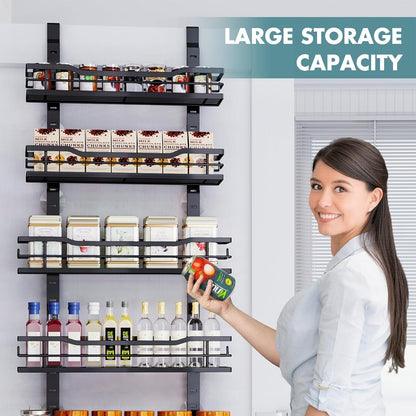 Eastherry Over The Door Pantry Organizer，9-Tier Over The Door Organizer with Adjustable Basket，Metal Hanging Pantry Organizers and Storage for Kitchen, Back of Door Seasoning Rack (Black)