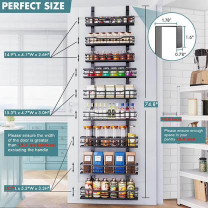 Eastherry Over The Door Pantry Organizer，9-Tier Over The Door Organizer with Adjustable Basket，Metal Hanging Pantry Organizers and Storage for Kitchen, Back of Door Seasoning Rack (Black)