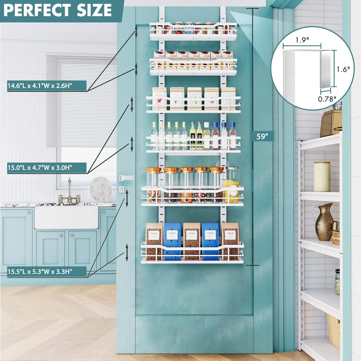 Eastherry Over The Door Pantry Organizer，9-Tier Over The Door Organizer with Adjustable Basket，Metal Hanging Pantry Organizers and Storage for Kitchen, Back of Door Seasoning Rack (Black)