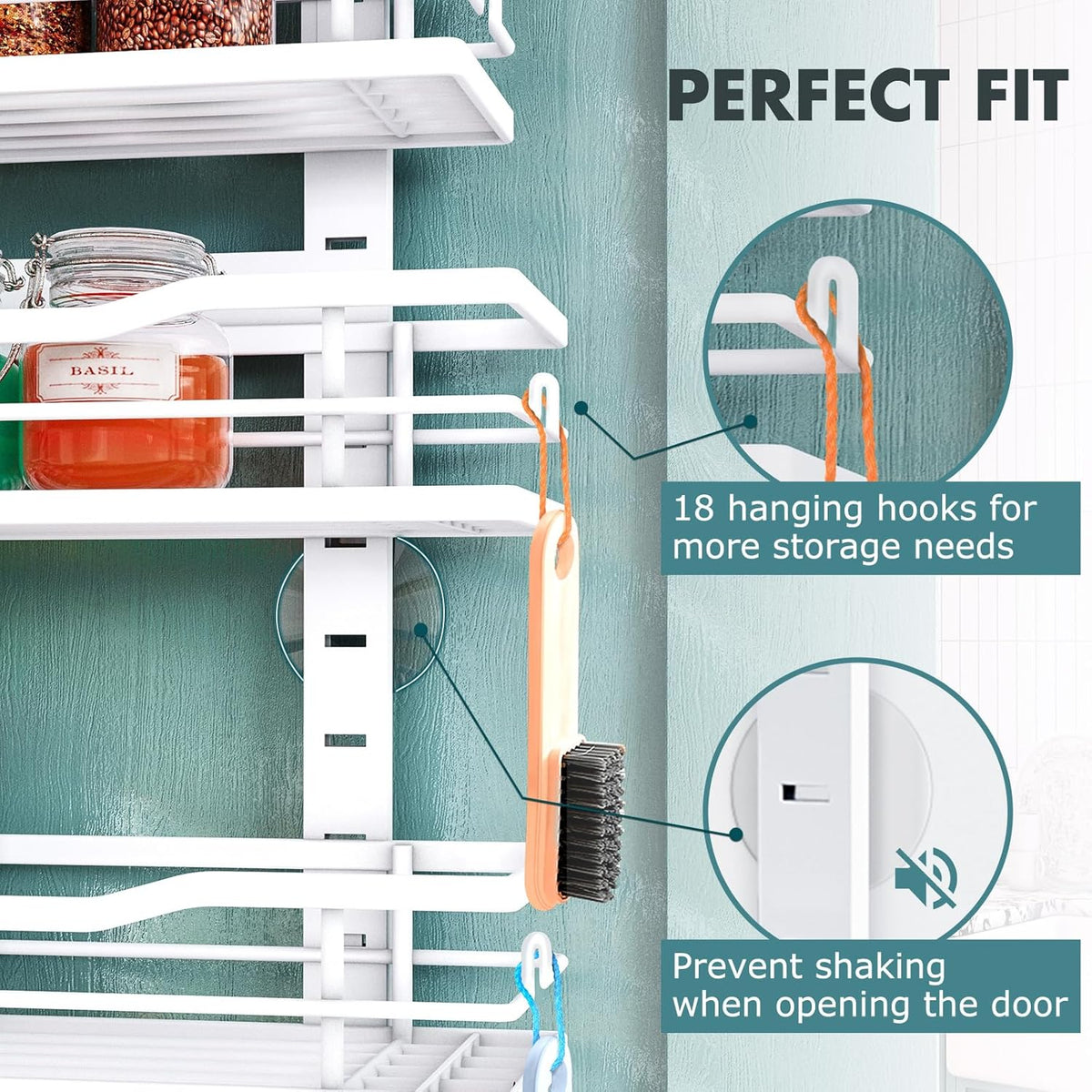 Eastherry Over The Door Pantry Organizer，9-Tier Over The Door Organizer with Adjustable Basket，Metal Hanging Pantry Organizers and Storage for Kitchen, Back of Door Seasoning Rack (Black)