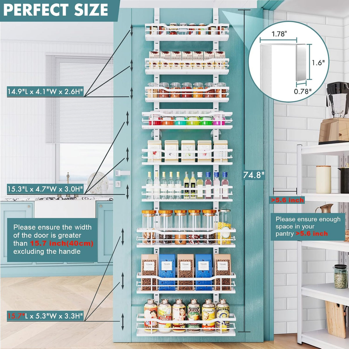 Eastherry Over The Door Pantry Organizer，9-Tier Over The Door Organizer with Adjustable Basket，Metal Hanging Pantry Organizers and Storage for Kitchen, Back of Door Seasoning Rack (Black)