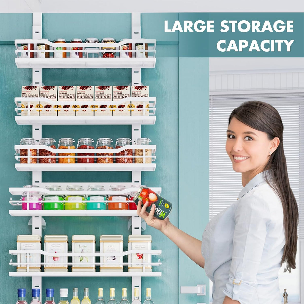 Eastherry Over The Door Pantry Organizer，9-Tier Over The Door Organizer with Adjustable Basket，Metal Hanging Pantry Organizers and Storage for Kitchen, Back of Door Seasoning Rack (Black)