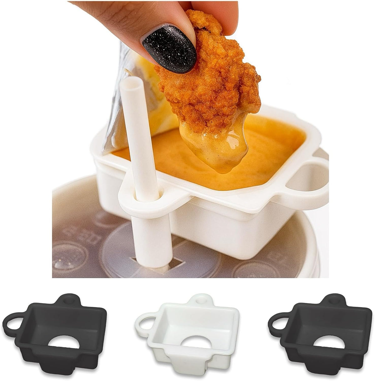 4 Pack Stay Saucy Dipping Sauce Holders for Car – Cup & Straw Mount Clips for Stanley Tumblers – French Fry & Nugget Condiment Clip – Ketchup & Ranch | Made in USA
