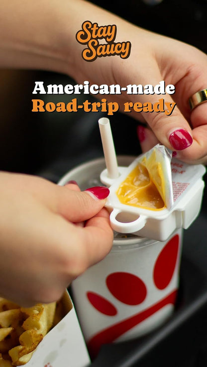 4 Pack Stay Saucy Dipping Sauce Holders for Car – Cup & Straw Mount Clips for Stanley Tumblers – French Fry & Nugget Condiment Clip – Ketchup & Ranch | Made in USA