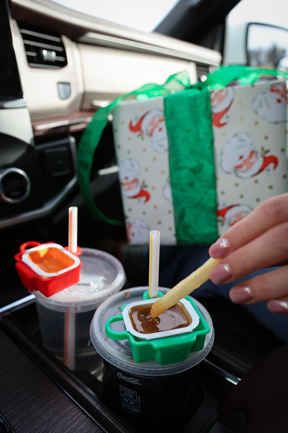 4 Pack Stay Saucy Dipping Sauce Holders for Car – Cup & Straw Mount Clips for Stanley Tumblers – French Fry & Nugget Condiment Clip – Ketchup & Ranch | Made in USA