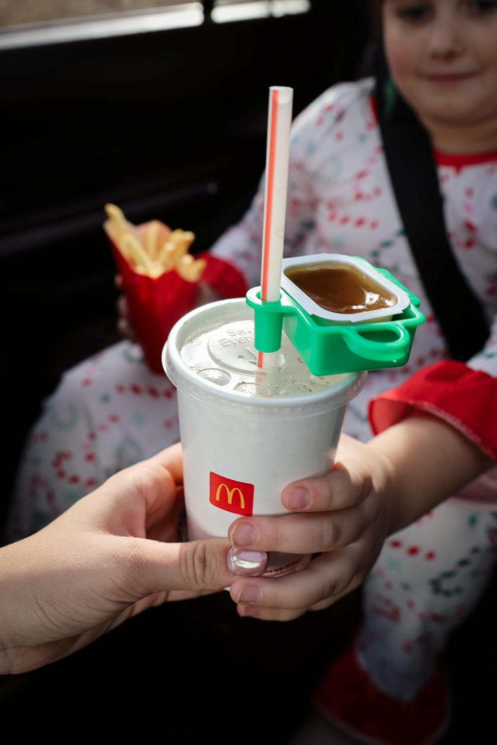 4 Pack Stay Saucy Dipping Sauce Holders for Car – Cup & Straw Mount Clips for Stanley Tumblers – French Fry & Nugget Condiment Clip – Ketchup & Ranch | Made in USA