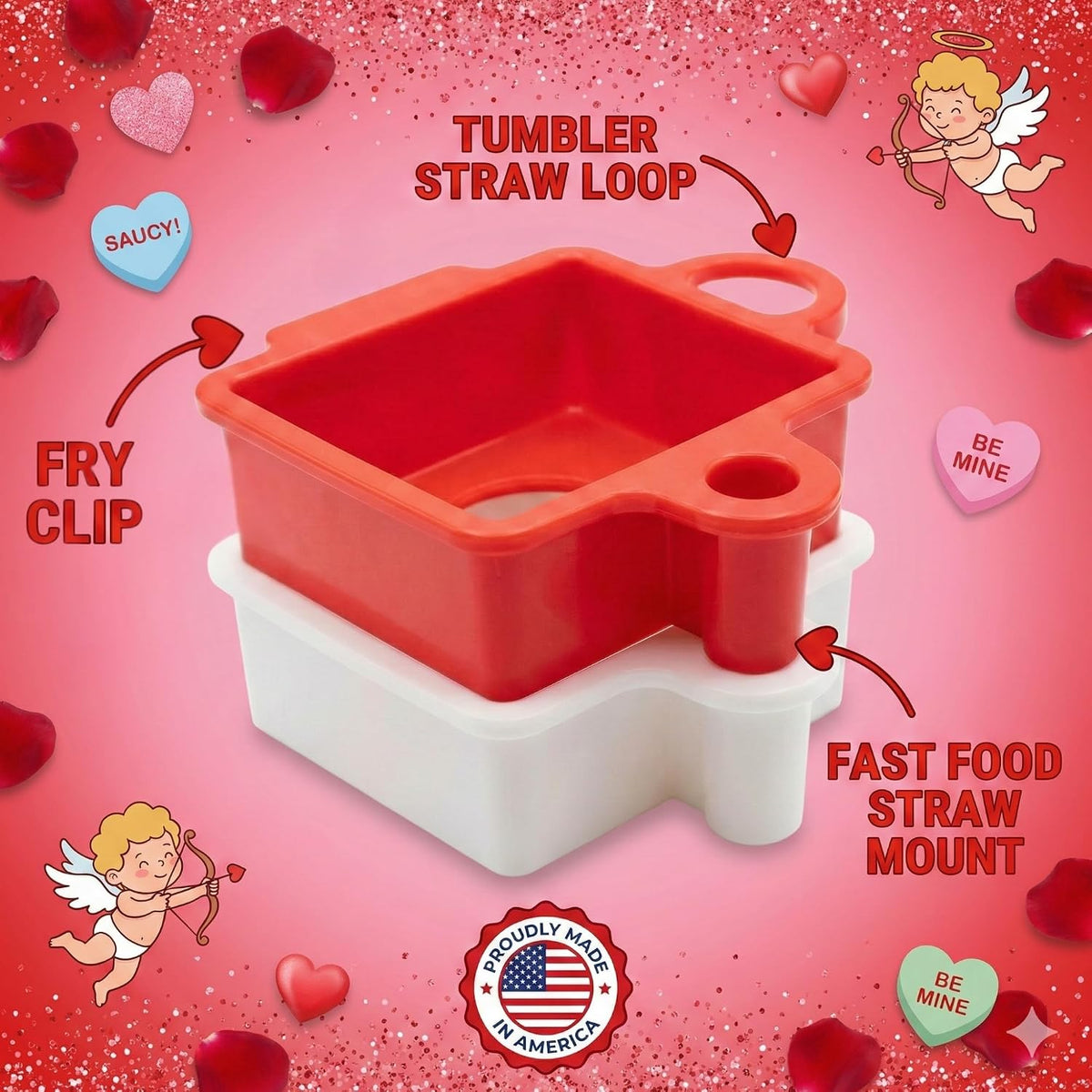 4 Pack Stay Saucy Dipping Sauce Holders for Car – Cup & Straw Mount Clips for Stanley Tumblers – French Fry & Nugget Condiment Clip – Ketchup & Ranch | Made in USA