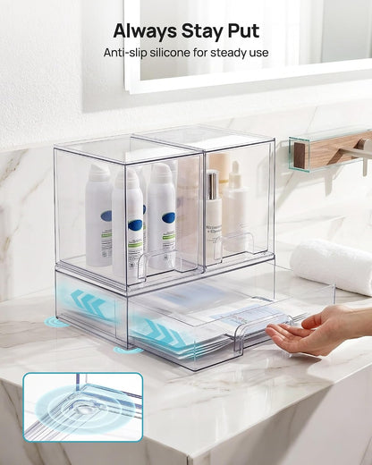 Stackable Storage Drawers Set of 5, Clear Plastic Organizer Bins for Baby Bottle, Beauty Supplies Storage, Ideal for Kichen Countertop, Vanity, Bathroom, Cabinet, Pantry Organization