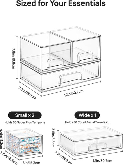 Stackable Storage Drawers Set of 5, Clear Plastic Organizer Bins for Baby Bottle, Beauty Supplies Storage, Ideal for Kichen Countertop, Vanity, Bathroom, Cabinet, Pantry Organization