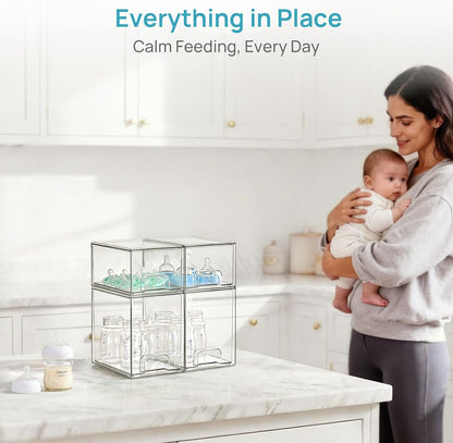 Stackable Storage Drawers Set of 5, Clear Plastic Organizer Bins for Baby Bottle, Beauty Supplies Storage, Ideal for Kichen Countertop, Vanity, Bathroom, Cabinet, Pantry Organization