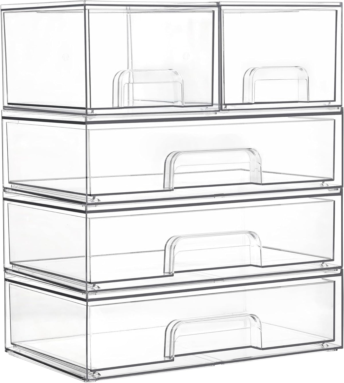 Stackable Storage Drawers Set of 5, Clear Plastic Organizer Bins for Baby Bottle, Beauty Supplies Storage, Ideal for Kichen Countertop, Vanity, Bathroom, Cabinet, Pantry Organization