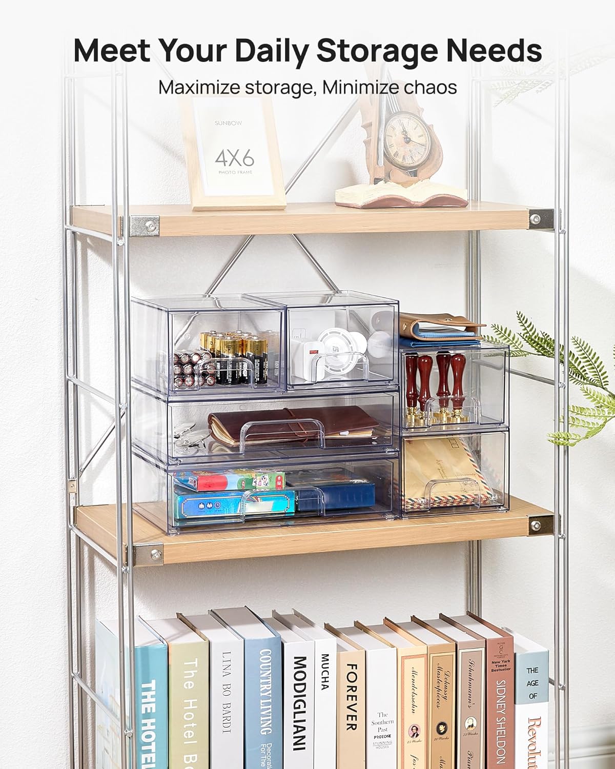 Stackable Storage Drawers Set of 5, Clear Plastic Organizer Bins for Baby Bottle, Beauty Supplies Storage, Ideal for Kichen Countertop, Vanity, Bathroom, Cabinet, Pantry Organization