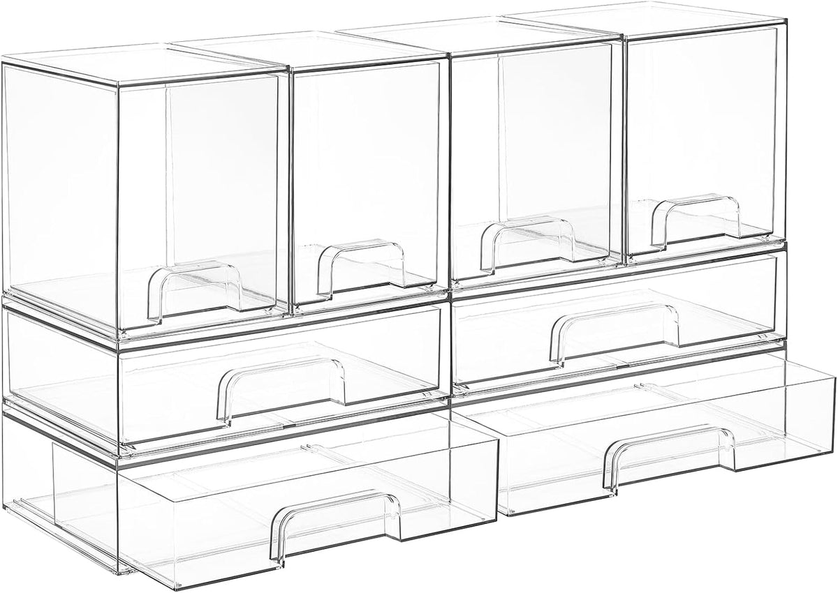 Stackable Storage Drawers Set of 5, Clear Plastic Organizer Bins for Baby Bottle, Beauty Supplies Storage, Ideal for Kichen Countertop, Vanity, Bathroom, Cabinet, Pantry Organization