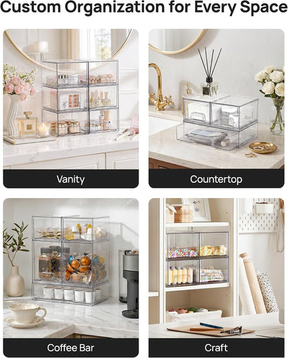 Stackable Storage Drawers Set of 5, Clear Plastic Organizer Bins for Baby Bottle, Beauty Supplies Storage, Ideal for Kichen Countertop, Vanity, Bathroom, Cabinet, Pantry Organization
