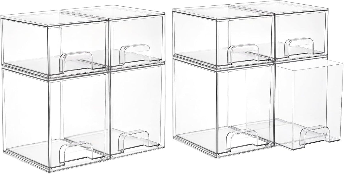 Stackable Storage Drawers Set of 5, Clear Plastic Organizer Bins for Baby Bottle, Beauty Supplies Storage, Ideal for Kichen Countertop, Vanity, Bathroom, Cabinet, Pantry Organization
