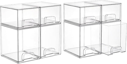 Stackable Storage Drawers Set of 5, Clear Plastic Organizer Bins for Baby Bottle, Beauty Supplies Storage, Ideal for Kichen Countertop, Vanity, Bathroom, Cabinet, Pantry Organization