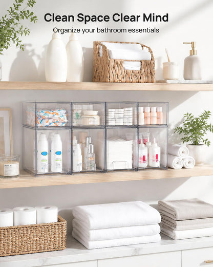 Stackable Storage Drawers Set of 5, Clear Plastic Organizer Bins for Baby Bottle, Beauty Supplies Storage, Ideal for Kichen Countertop, Vanity, Bathroom, Cabinet, Pantry Organization