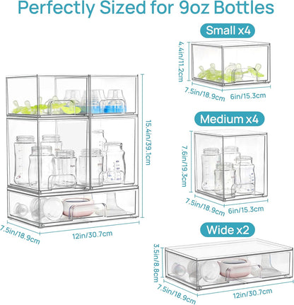 Stackable Storage Drawers Set of 5, Clear Plastic Organizer Bins for Baby Bottle, Beauty Supplies Storage, Ideal for Kichen Countertop, Vanity, Bathroom, Cabinet, Pantry Organization