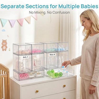 Stackable Storage Drawers Set of 5, Clear Plastic Organizer Bins for Baby Bottle, Beauty Supplies Storage, Ideal for Kichen Countertop, Vanity, Bathroom, Cabinet, Pantry Organization