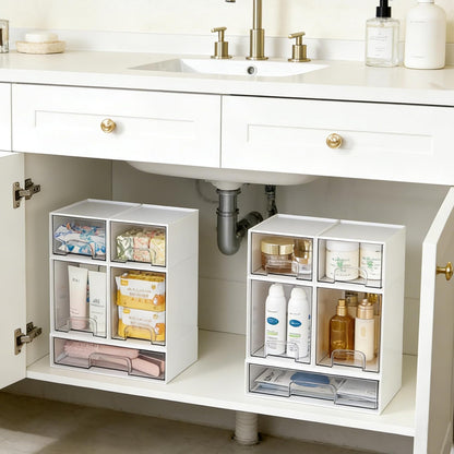 Stackable Storage Drawers Set of 5, Clear Plastic Organizer Bins for Baby Bottle, Beauty Supplies Storage, Ideal for Kichen Countertop, Vanity, Bathroom, Cabinet, Pantry Organization