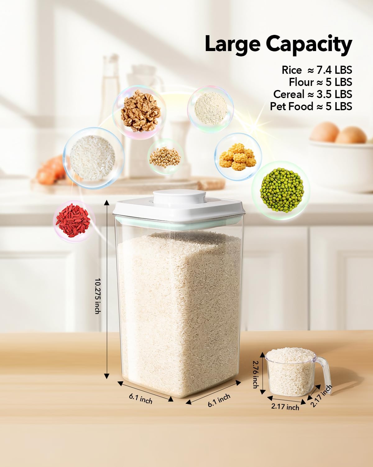 Rotating Food Storage Containers Set of 6, 23oz (690ml) Clear PET Jars with Dual Pour Lids, 360° Lazy Susan Pantry Organizer for Snacks, Cereal, Nuts, Oats & Dry Foods, Kitchen Grain Dispenser
